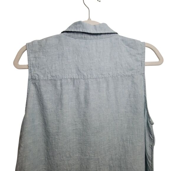 Jones & Co 100% Linen Blue Button Tank Shirt Size Medium - Picture 5 of 8